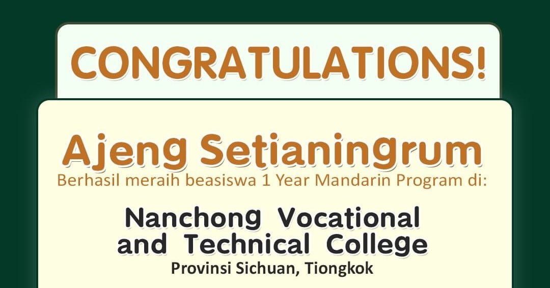 Congratulations! Ajeng Setianingrum - Beasiswa 1 Year Mandarin